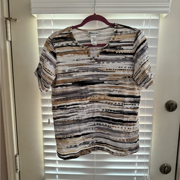 Alfred Dunner Tops - Alfred Dunner Striped Short Sleeve Shirt in White, Black & Brown